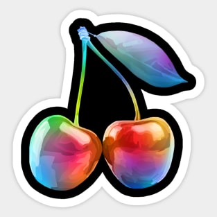 Shiny Neon Rainbow Cherries Sticker